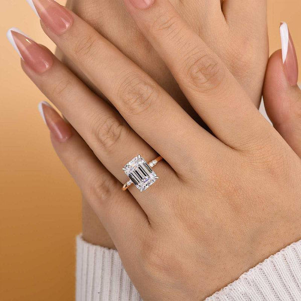 Louily Elegant Two-tone Emerald Cut Engagement Ring