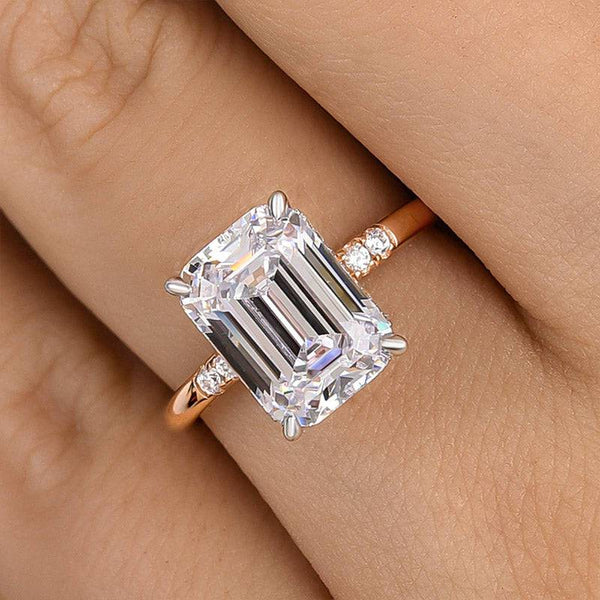 Louily Elegant Two-tone Emerald Cut Engagement Ring