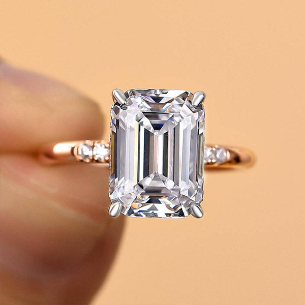 Louily Elegant Two-tone Emerald Cut Engagement Ring