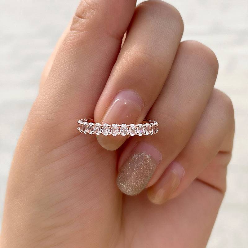 Louily Eternity Oval Cut Simulated Diamond Wedding Band Ring For Women In Sterling Silver - louilyjewelry