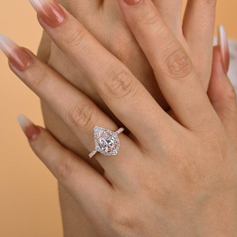 Louily Exquisite 2.2 Carat Halo Pear Cut Rose Gold Engagement Ring In Sterling Silver - louilyjewelry