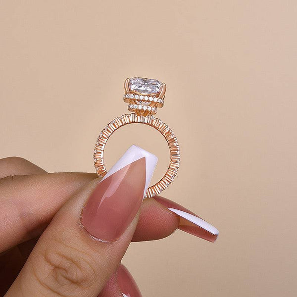 Louily Glittering Rose Gold Crushed Ice Radiant Cut Engagement Ring