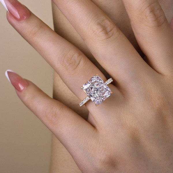 Louily Glittering Rose Gold Crushed Ice Radiant Cut Engagement Ring