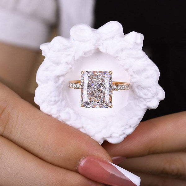 Louily Glittering Rose Gold Crushed Ice Radiant Cut Engagement Ring