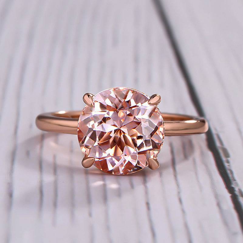 Louily Gorgeous Round Cut Morganite Pink Engagement Ring For Women In Sterling Silver - louilyjewelry