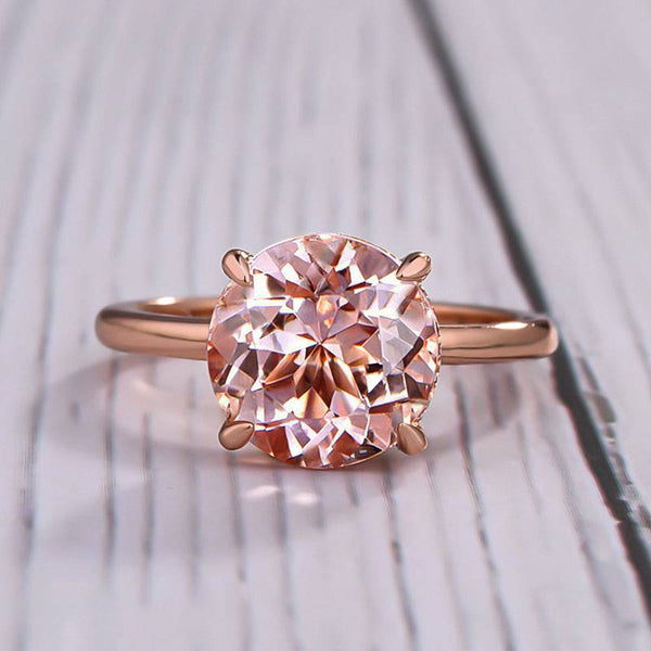 Louily Gorgeous Round Cut Morganite Pink Engagement Ring For Women In Sterling Silver