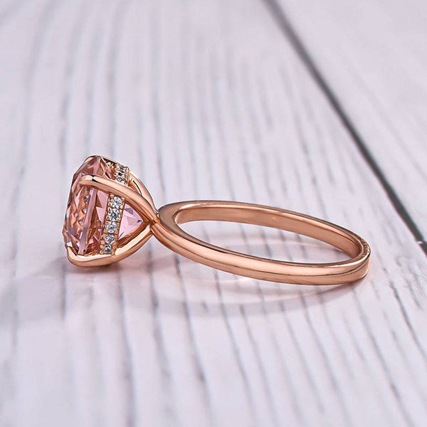 Louily Gorgeous Round Cut Morganite Pink Engagement Ring For Women In Sterling Silver