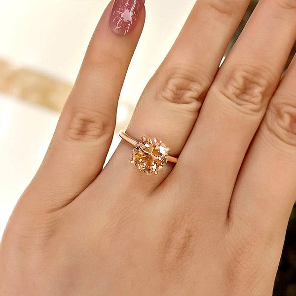 Louily Gorgeous Round Cut Morganite Pink Engagement Ring For Women In Sterling Silver