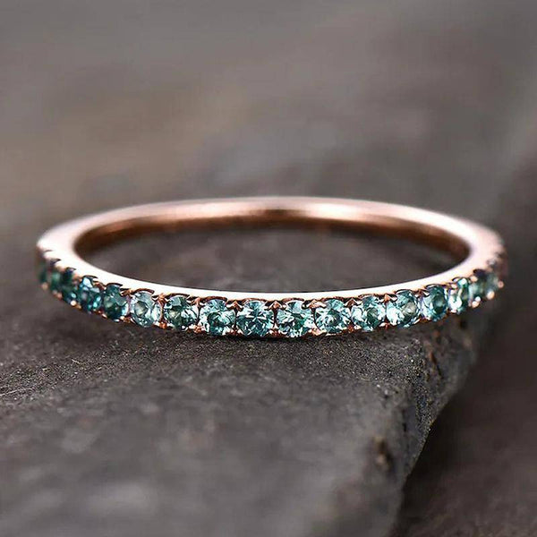 Louily Half Eternity Rose Gold Paraiba Tourmaline Women's Wedding Band In Sterling Silver