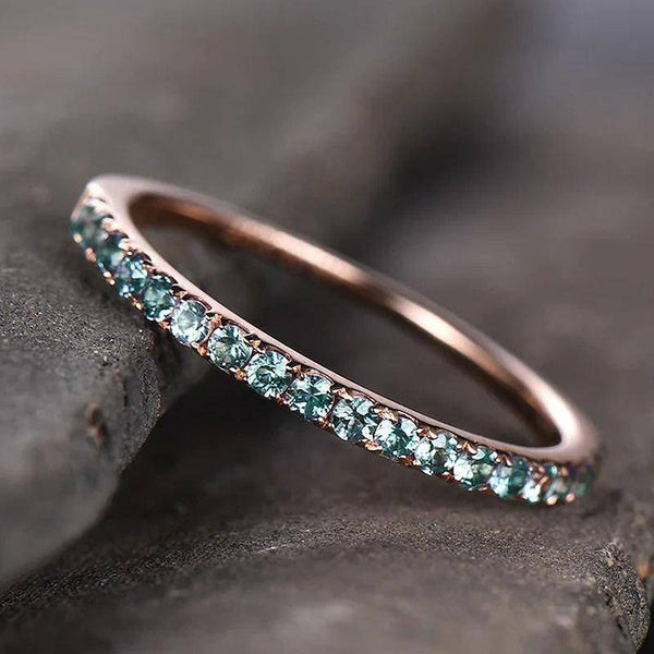 Louily Half Eternity Rose Gold Paraiba Tourmaline Women's Wedding Band In Sterling Silver