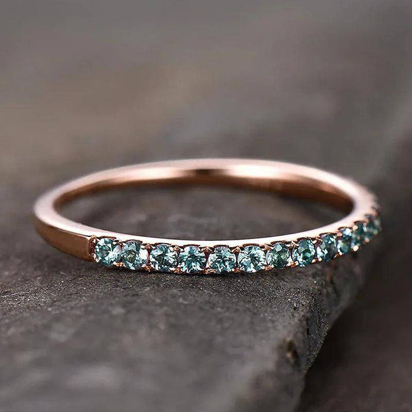 Louily Half Eternity Rose Gold Paraiba Tourmaline Women's Wedding Band In Sterling Silver