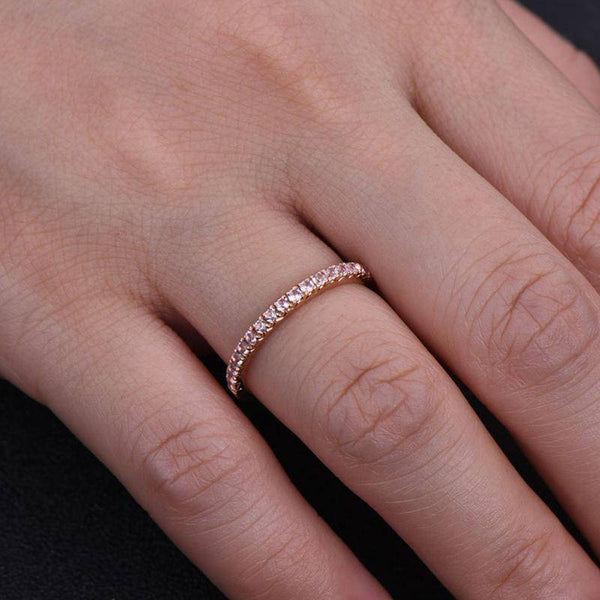 Louily Half Eternity Rose Gold Peachy Pink Stone Women's Wedding Band In Sterling Silver