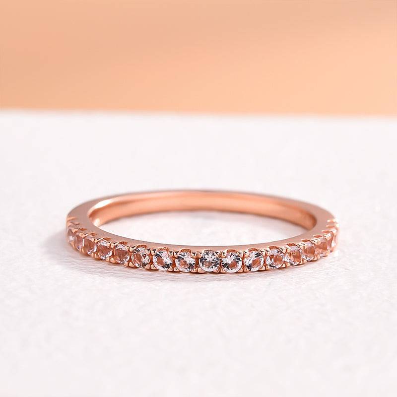 Louily Half Eternity Rose Gold Peachy Pink Stone Women's Wedding Band In Sterling Silver - louilyjewelry