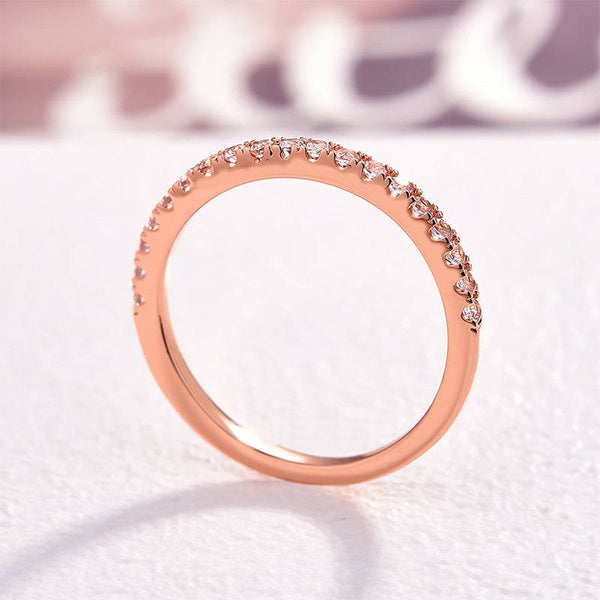 Louily Half Eternity Rose Gold Peachy Pink Stone Women's Wedding Band In Sterling Silver