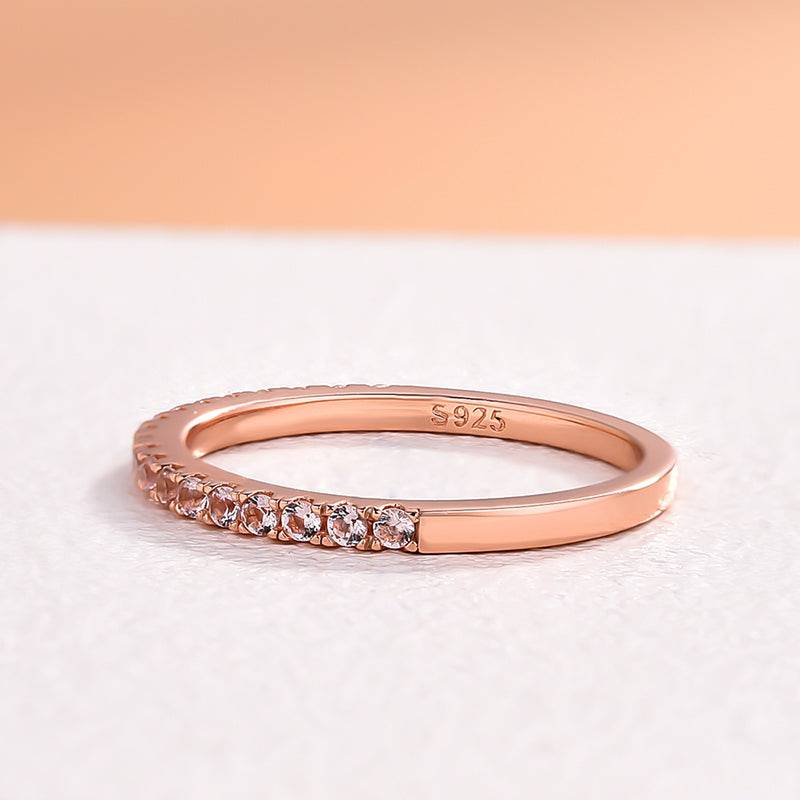 Louily Half Eternity Rose Gold Peachy Pink Stone Women's Wedding Band In Sterling Silver - louilyjewelry