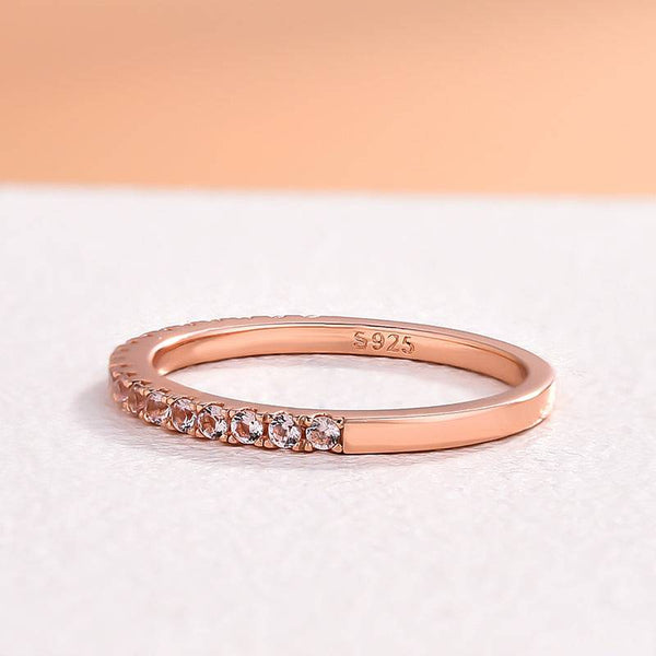 Louily Half Eternity Rose Gold Peachy Pink Stone Women's Wedding Band In Sterling Silver