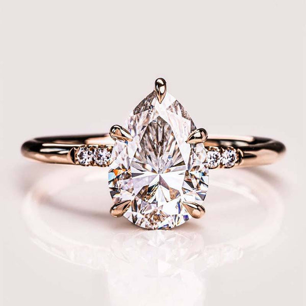 Louily Lovely Rose Gold Pear Cut Engagement Ring In Sterling Silver