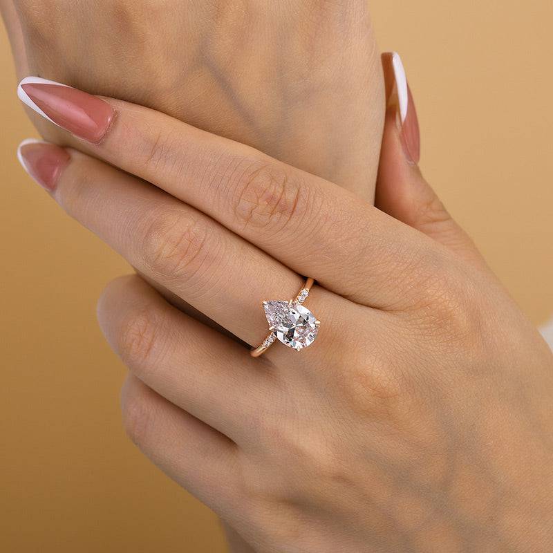 Louily Lovely Rose Gold Pear Cut Engagement Ring In Sterling Silver - louilyjewelry