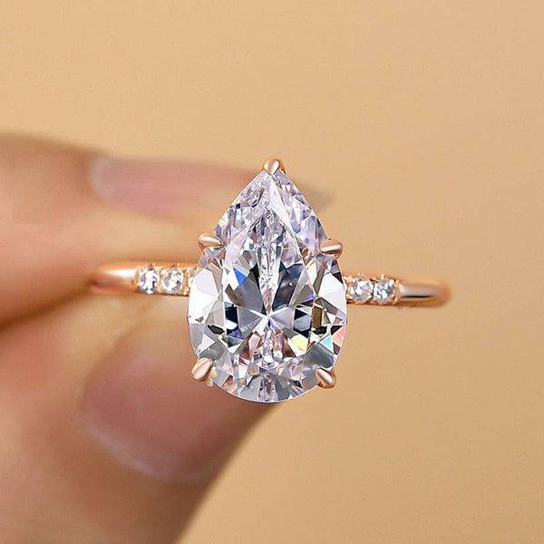 Louily Lovely Rose Gold Pear Cut Engagement Ring In Sterling Silver