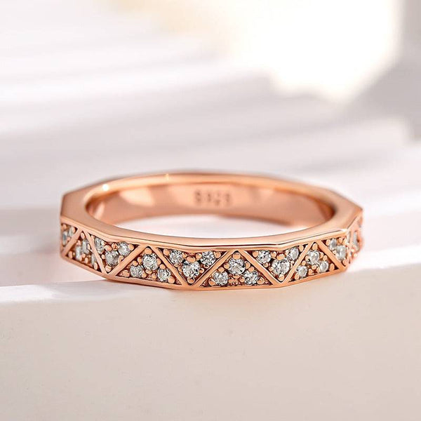 Louily Luxury Rose Gold Round Cut Women's Wedding Band In Sterling Silver