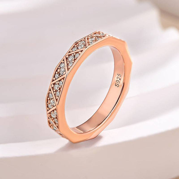 Louily Luxury Rose Gold Round Cut Women's Wedding Band In Sterling Silver