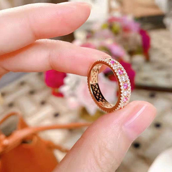 Louily Precious Rose Gold Pink and White Stone Wedding Band