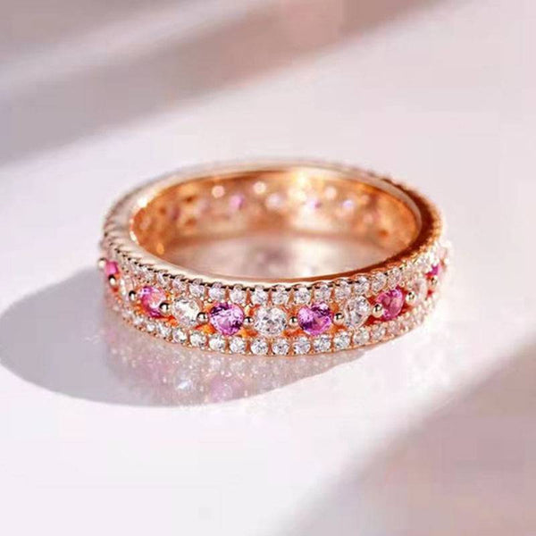 Louily Precious Rose Gold Pink and White Stone Wedding Band