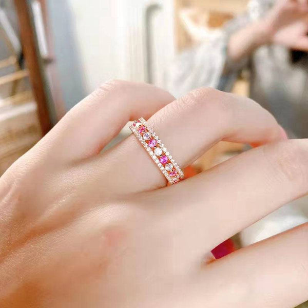 Louily Precious Rose Gold Pink and White Stone Wedding Band