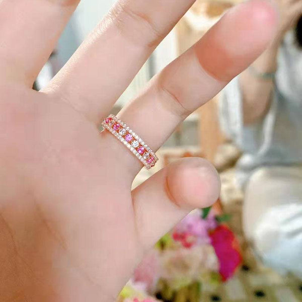 Louily Precious Rose Gold Pink and White Stone Wedding Band