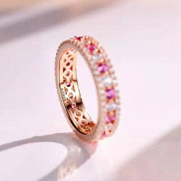 Louily Precious Rose Gold Pink and White Stone Wedding Band