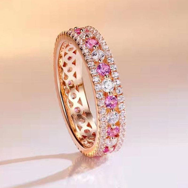 Louily Precious Rose Gold Pink and White Stone Wedding Band