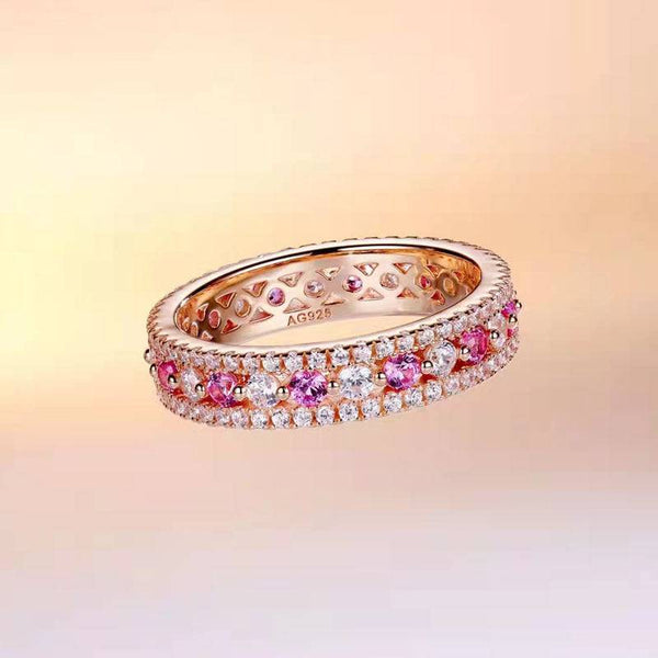 Louily Precious Rose Gold Pink and White Stone Wedding Band