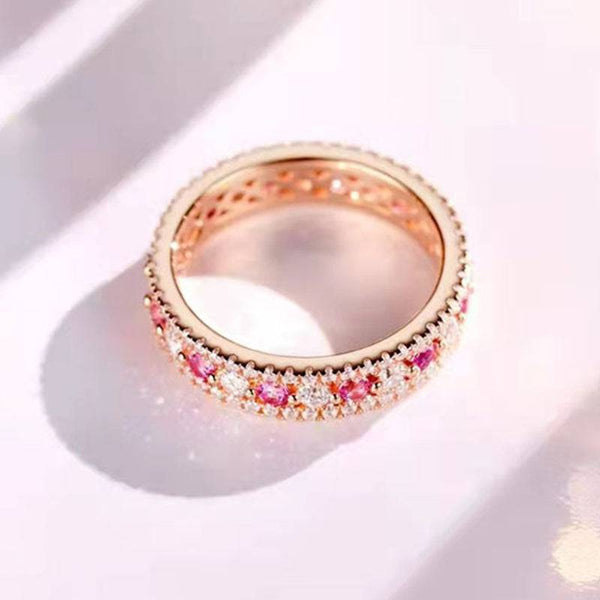 Louily Precious Rose Gold Pink and White Stone Wedding Band