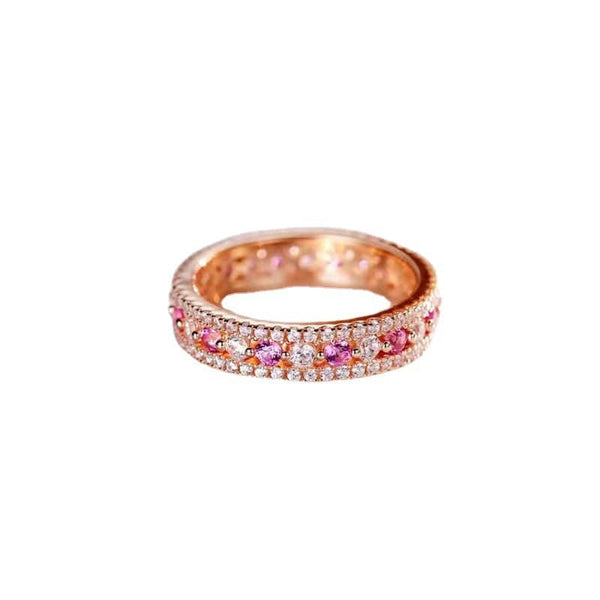 Louily Precious Rose Gold Pink and White Stone Wedding Band