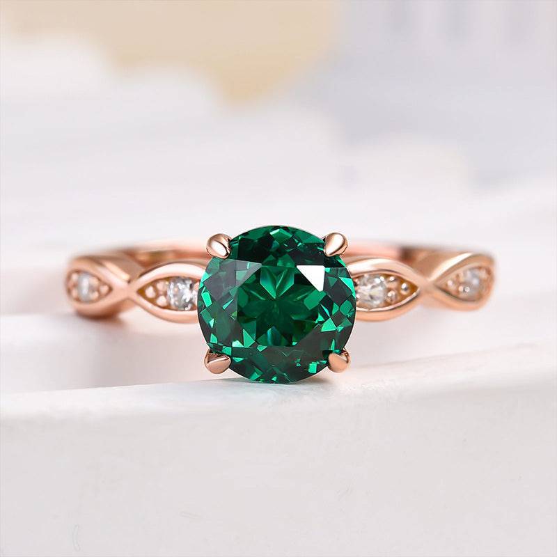 Louily Rose Gold 1.0 Carat Emerald Green Round Cut Promise Ring In Sterling Silver - louilyjewelry