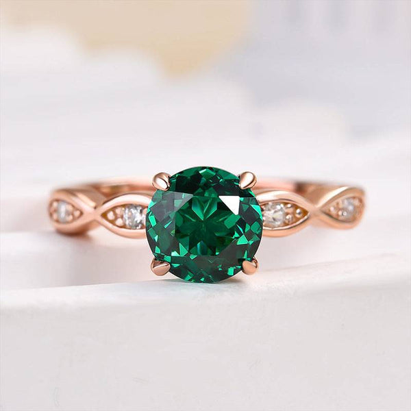 Louily Rose Gold 1.0 Carat Emerald Green Round Cut Promise Ring In Sterling Silver