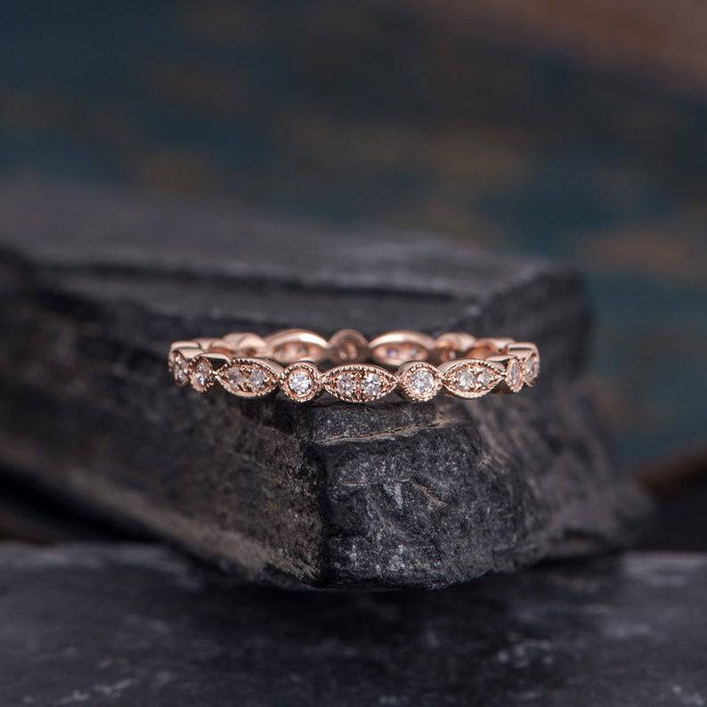 Louily Vintage Full Eternity Art Deco Stacking Women's Wedding Band In Sterling Silver - louilyjewelry