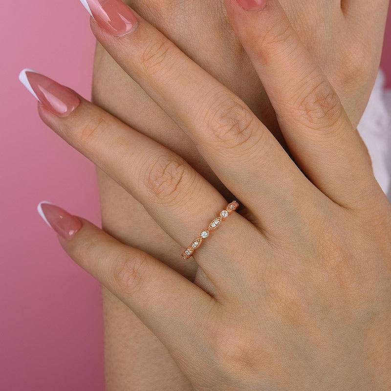 Louily Vintage Full Eternity Art Deco Stacking Women's Wedding Band In Sterling Silver - louilyjewelry