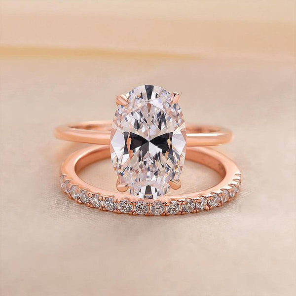 Louily Rose Gold Classic 3.5 Carat Oval Cut Wedding Ring Set In Sterling Silver