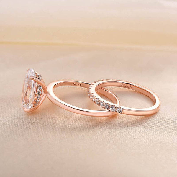Louily Rose Gold Classic 3.5 Carat Oval Cut Wedding Ring Set In Sterling Silver