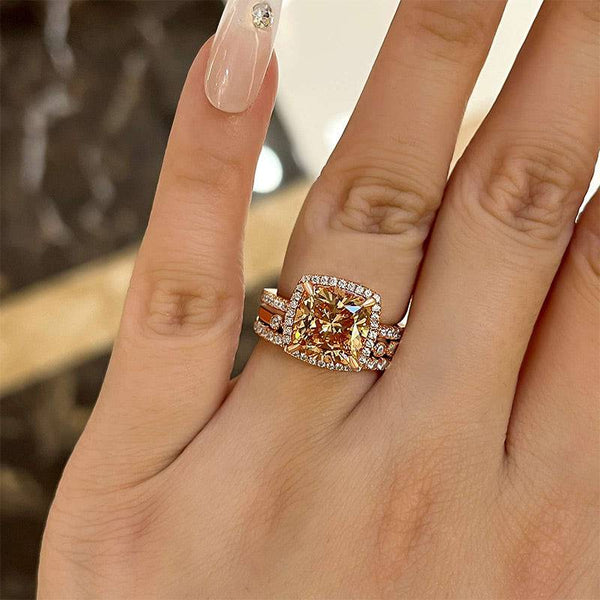 Louily Rose Gold Cushion Cut 3-Pieces Wedding Ring Set
