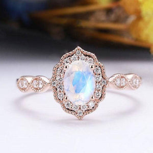 Louily Rose Gold Oval Cut Moonstone Engagement Ring In Sterling Silver