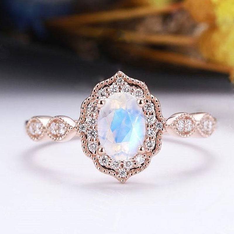 Louily Rose Gold Oval Cut Moonstone Engagement Ring In Sterling