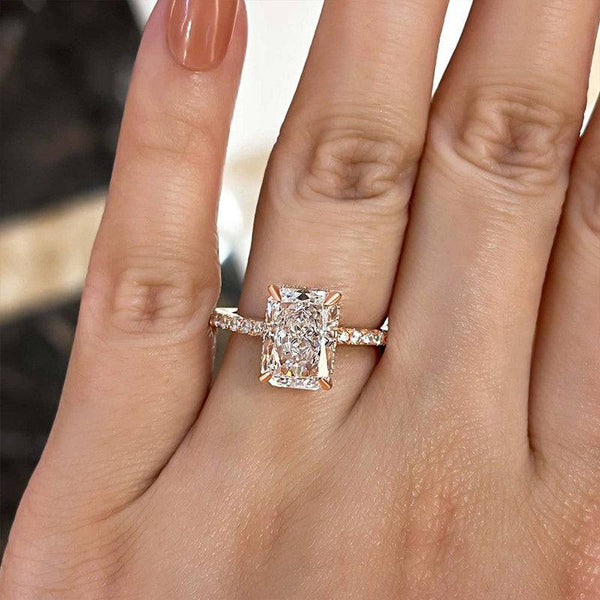 Louily Elegant Radiant Cut Engagement Ring For Women In Sterling Silver