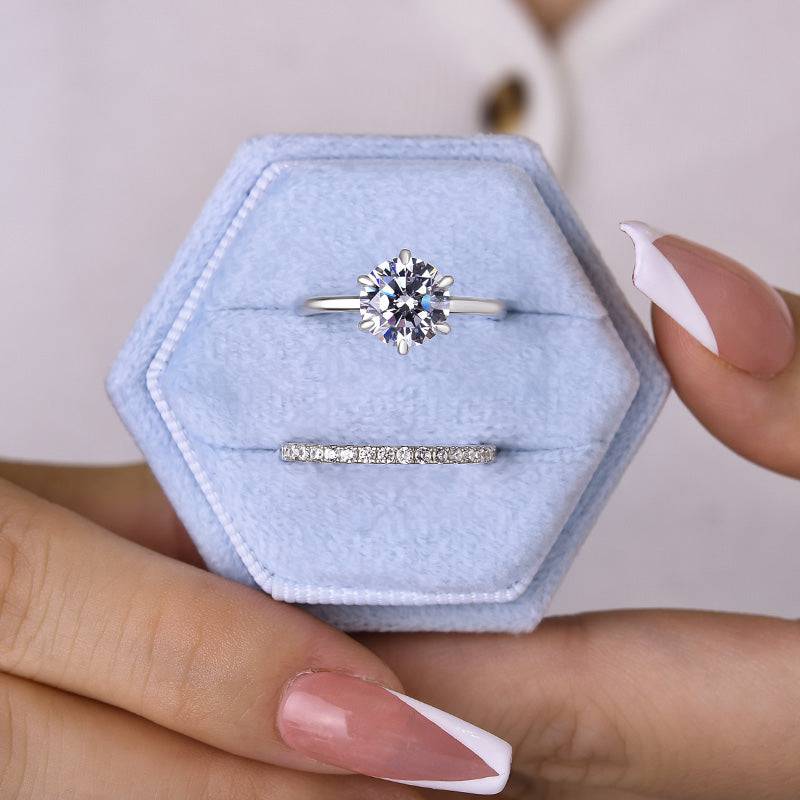 Louily Round Cut Wedding Ring Set In Sterling Silver - louilyjewelry