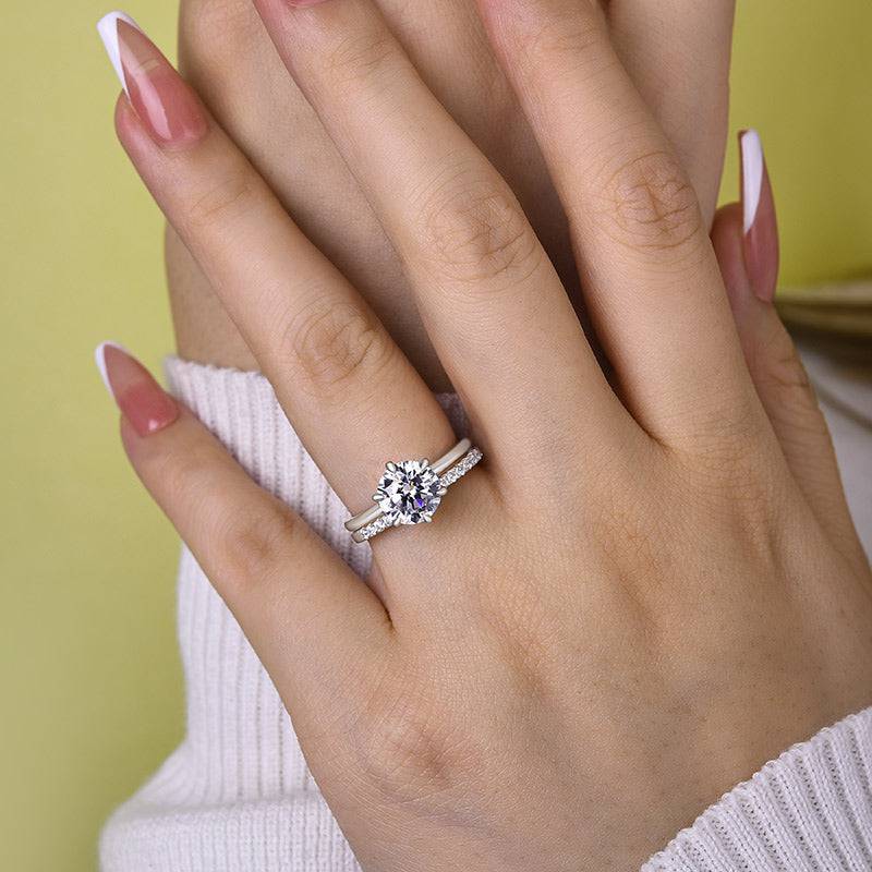 Louily Round Cut Wedding Ring Set In Sterling Silver - louilyjewelry