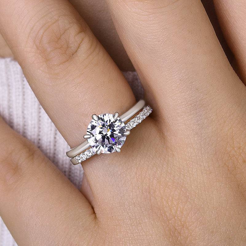 Louily Round Cut Wedding Ring Set In Sterling Silver - louilyjewelry