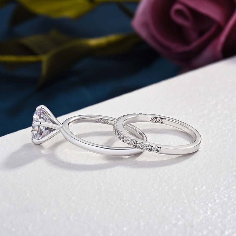 Louily Round Cut Wedding Ring Set In Sterling Silver - louilyjewelry