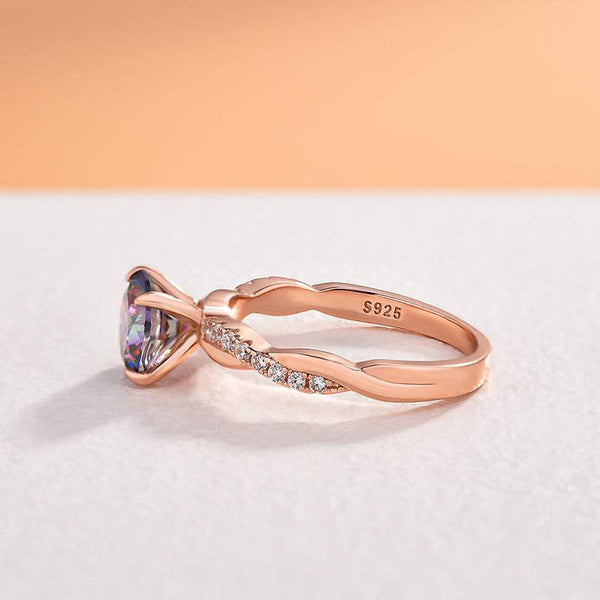 Louily Rose Gold Twist Round Cut Alexandrite Engagement Ring For Her In Sterling Silver