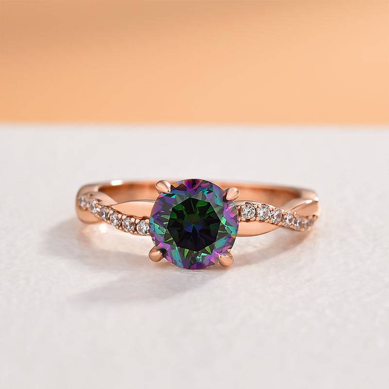 Louily Rose Gold Twist Round Cut Alexandrite Engagement Ring For Her In Sterling Silver - louilyjewelry
